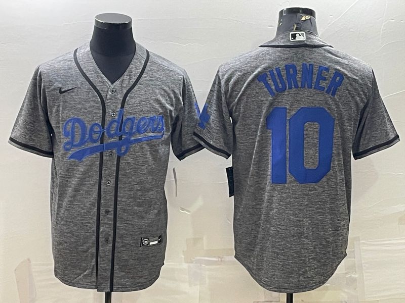 Men Los Angeles Dodgers #10 Turner Grey hemp ash 2022 Nike MLB Jerseys->los angeles dodgers->MLB Jersey